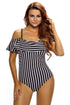 Black White Stripes Frill One-piece Swimwear